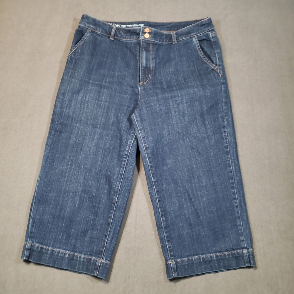 Talbots Flawless Jeans Womens 14P Blue High-Waist Wide Crop‎ Denim